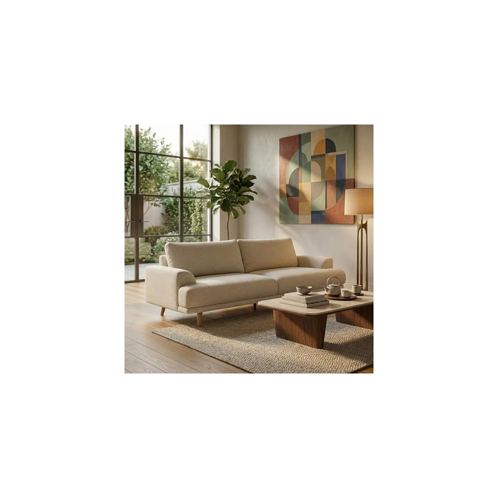 SAFAVIEH Couture - Nikolai Sofa - Mid-Century Modern Style - Taupe Chenille Upholstery - Ideal for Living Room, Family Room, 89.4" W x 37" D x 34.6" H (SFV6122A)