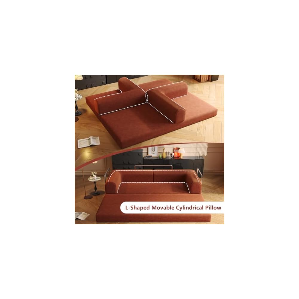SYFERLORY Versatile 2 in1 Oversized Loveseat 3-Seater Corduroy Couch Convertible Sofa Bed Boneless Chaise Lounge Chair Indoor Floor Sofa Modular Couch for Living Room Basement Theater Room