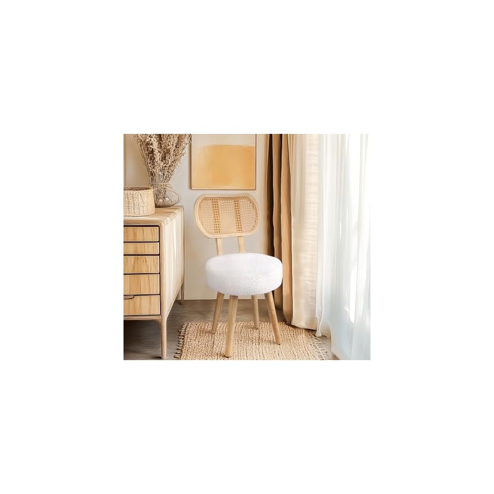 Rattan Dining Chair, Kitchen Dining Room Chairs, Mid Century Modern Boucle Chair, Stylish Upholstered Wood Accent Chair, Cute Sherpa Chair, Living Room Bar Stool Chair, Boho Makeup Vanity Chair, 1 Pc