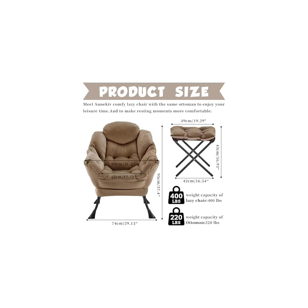 Lazy Chair with Ottoman, Comfy Reading Chair, Brown