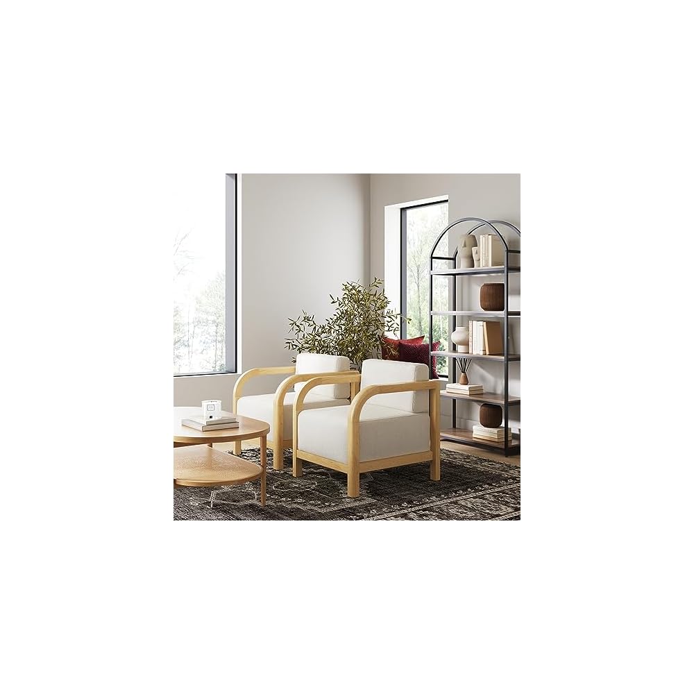 Nathan James Jayden Scandinavian Accent Chair, Linen Upholstered Bedroom Chair with Solid Wood Frame and Plush Cushioned Seat, Natural Brown