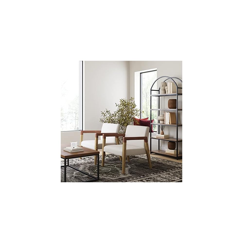 Nathan James Jayden Scandinavian Accent Chair, Linen Upholstered Bedroom Chair with Solid Wood Frame and Plush Cushioned Seat, Natural Brown