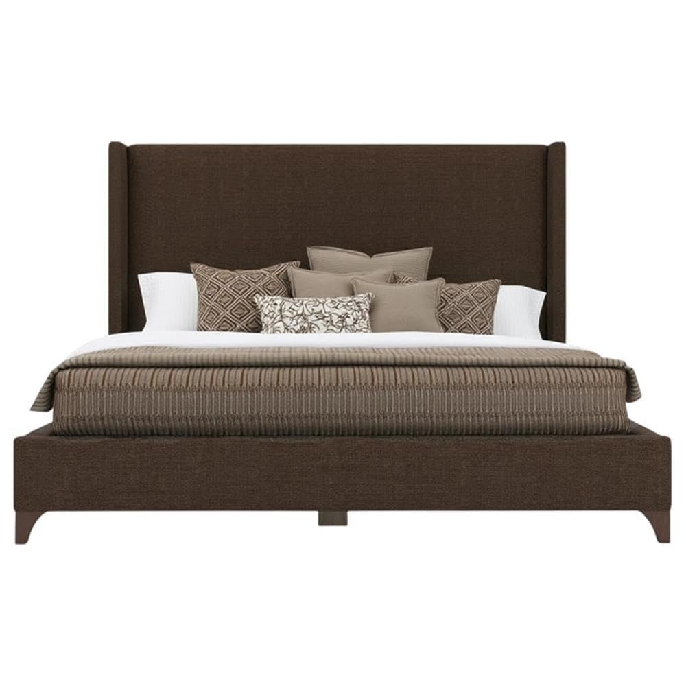 BOWERY HILL Modern Upholstered King Bed, 57.5 in Tall Headboard, Solid and Engineered Wood Frame, Brown Performance Fabric, Durable North American Craftsmanship, Box Spring Required, Elegant Bedroom