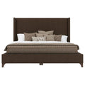BOWERY HILL Modern Upholstered King Bed, 57.5 in Tall Headboard, Solid and Engineered Wood Frame, Brown Performance Fabric, Durable North American Craftsmanship, Box Spring Required, Elegant Bedroom