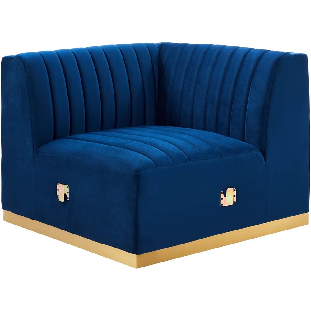 Modway Conjure Channel Tufted Performance Velvet Right Corner Chair in Gold/Navy