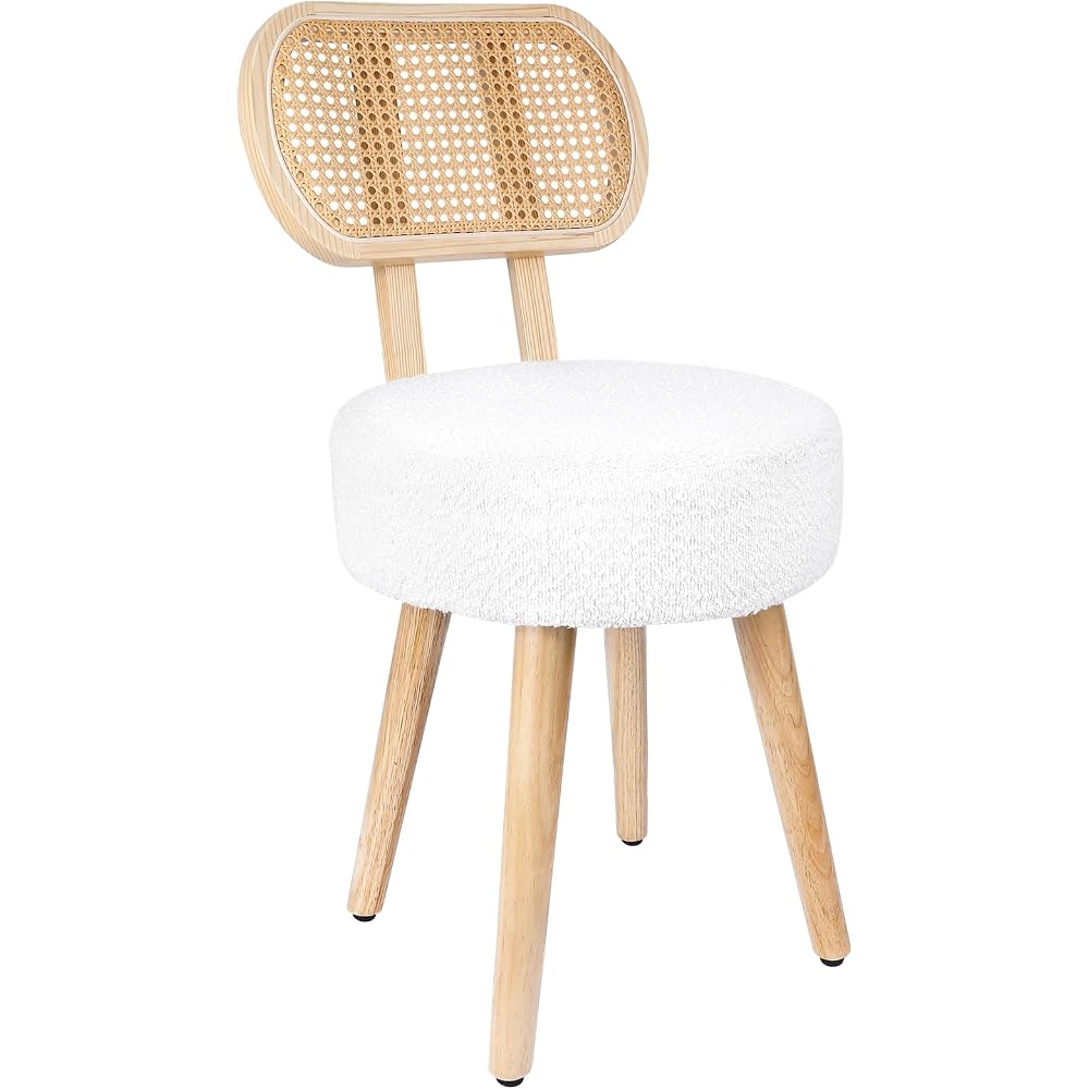 Rattan Dining Chair, Kitchen Dining Room Chairs, Mid Century Modern Boucle Chair, Stylish Upholstered Wood Accent Chair, Cute Sherpa Chair, Living Room Bar Stool Chair, Boho Makeup Vanity Chair, 1 Pc