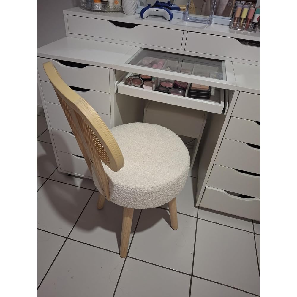 Rattan Dining Chair, Kitchen Dining Room Chairs, Mid Century Modern Boucle Chair, Stylish Upholstered Wood Accent Chair, Cute Sherpa Chair, Living Room Bar Stool Chair, Boho Makeup Vanity Chair, 1 Pc
