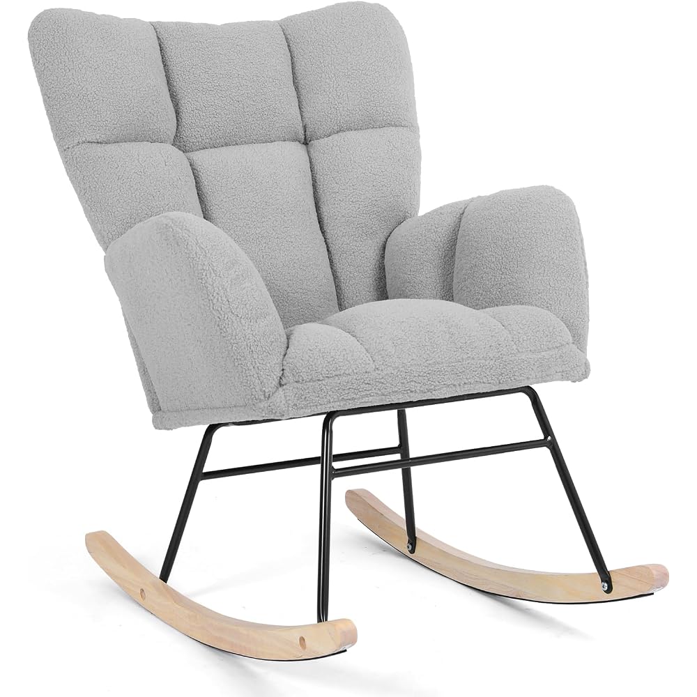 Teddy Upholstered Glider Rocking Chair, Comfy Accent Armchair