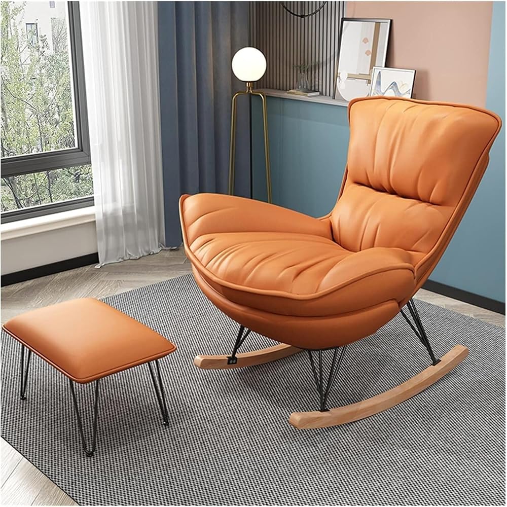 LSLYTQ Waterproof Technical Fabric Rocking Chair with Footrest - Upholstered Armchair for Living Room/Bedroom - Comfortable Side Chair for Relaxing