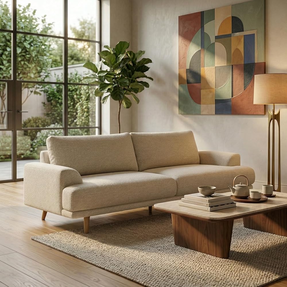 SAFAVIEH Couture - Nikolai Sofa - Mid-Century Modern Style - Taupe Chenille Upholstery - Ideal for Living Room, Family Room, 89.4" W x 37" D x 34.6" H (SFV6122A)