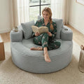 PELUMY Oversized Round Chaise Lounge Chair Indoor, Corduroy Memory Foam Deep Seat Sofa Chair with Cup Holders, Single Large Circle Cloud Sleeper Sofa for Reading, Living Room, Bedroom (Light Gray)