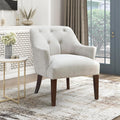 Lexicon Modern Accent Chair, Textured Fabric Upholstered Arm Chair with Button Tufted Back, Sloped Flared Arms and Wooden Legs for Living Room/Bedroom, Oyster